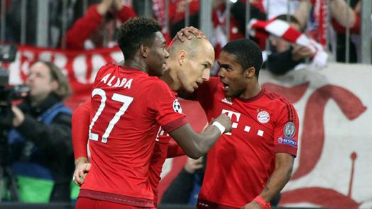 Tres de los lesionados y jugadores claves del Bayern: Alaba, Robben y Costa. Foto FCB