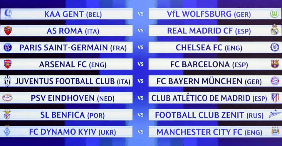 Los octavos de final de la UEFA Champions League que se jugarán en 2016. Foto UEFA