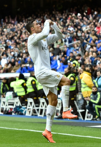 Cristiano Ronaldo celebra uno de su cautro goles para el Real Madrid. Foto AFP