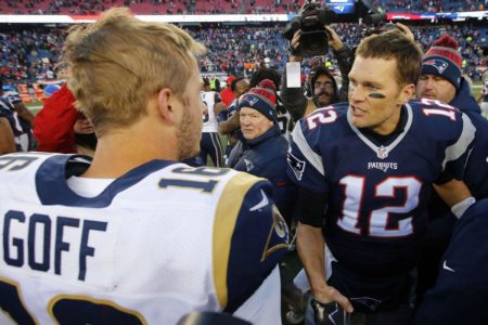 Jared Goff estará al considerado mas grande la NFL, Tom Brady de los Patriotas. Foto Getty