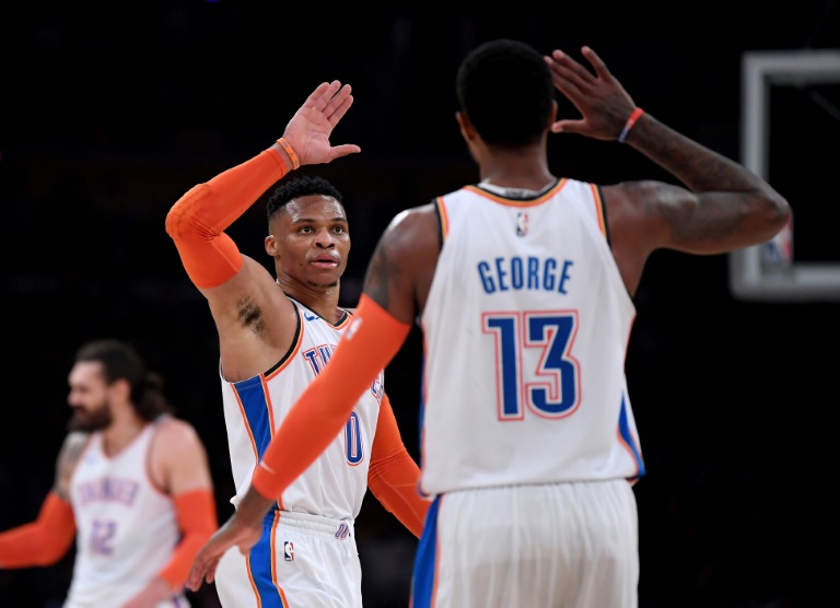 Russell Westbrook y Paul George, de los Oklahoma City Thunder. Foto Getty