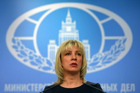 La portavoz del Ministerio de Exteriores ruso, Maria Zakharova, comparece ante la prensa el 29 de marzo de 2018 en Moscú. Foto AFP